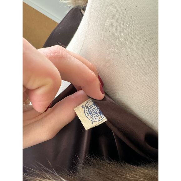 VINTAGE VTG Brown Purple Long Coat Fur Trim Belted Tie Waist Long Sleeve M? - Picture 10 of 11